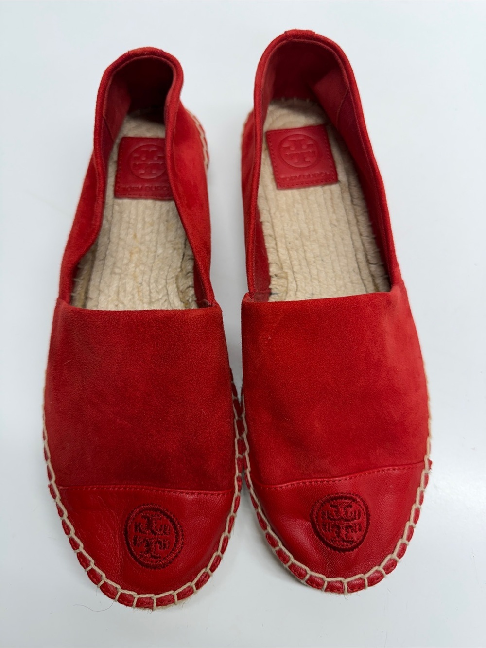 Tory Burch Colorblock Espadrilles Flats Shoes Slip On Suede Leather Red Size 8.5